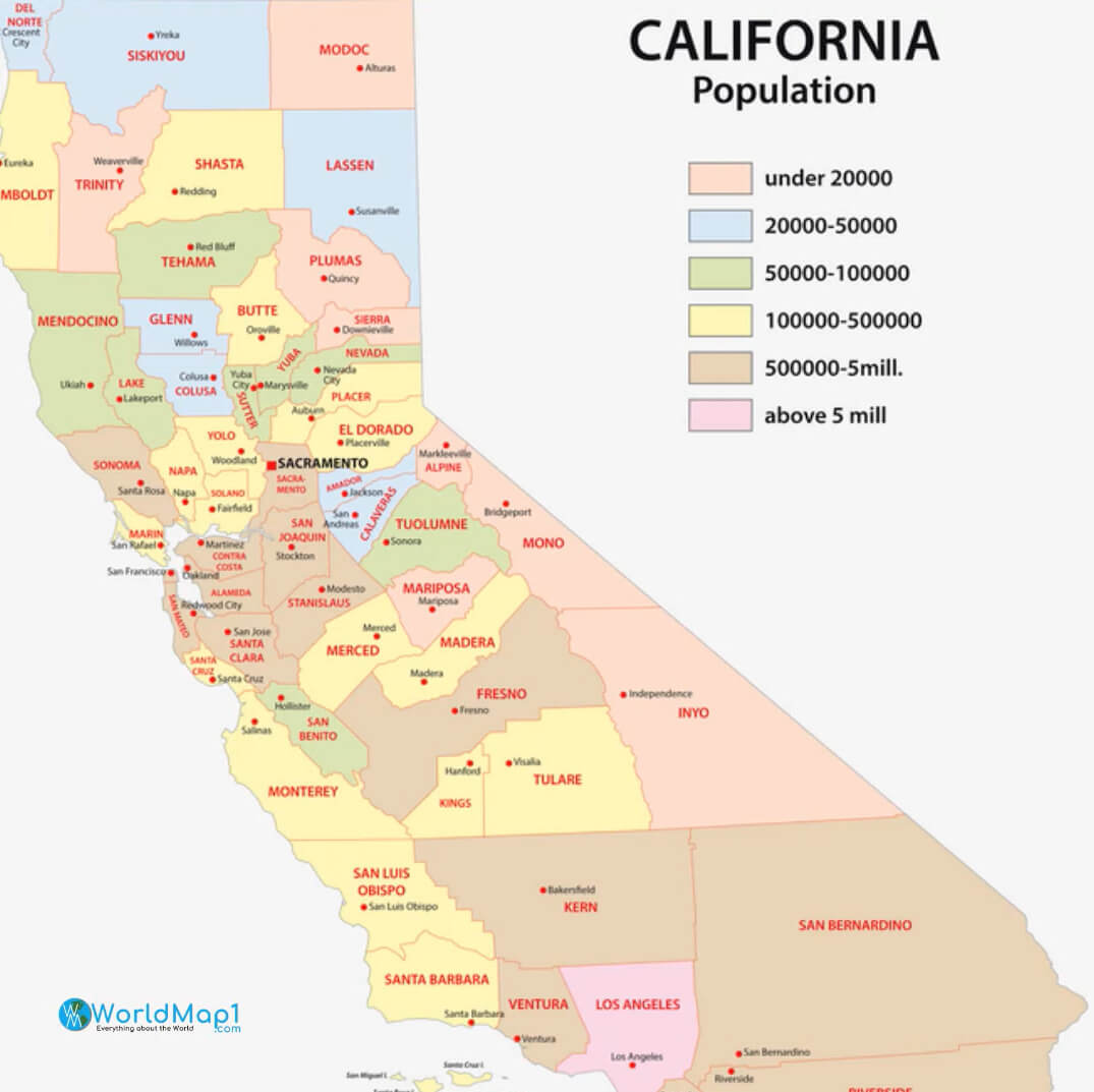 Carte de la population de la Californie